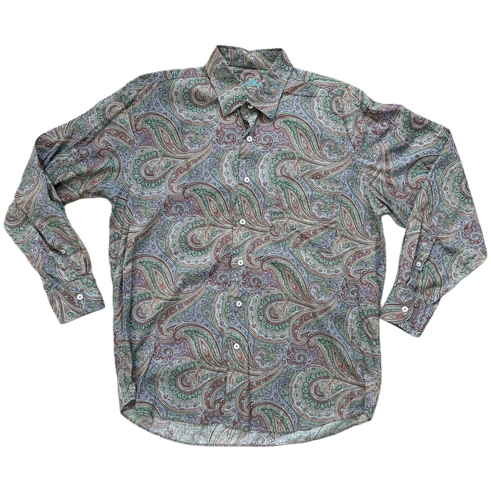 Alan Flusser Paisley Patterned Button Down Cotton Shirt Size Large